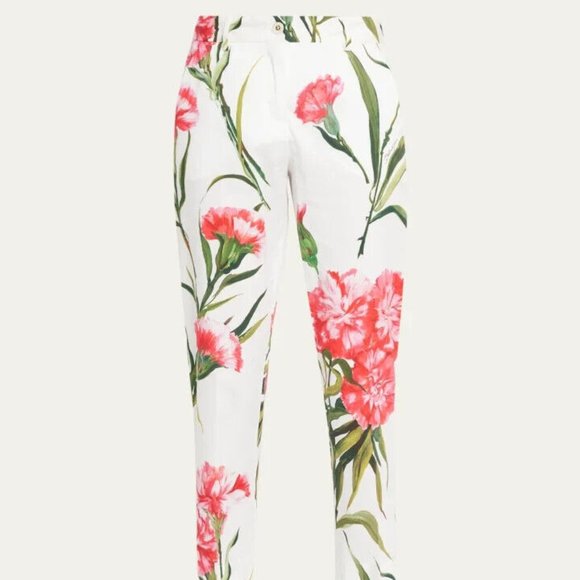 DOLCE&GABBANA Floral Print Straight-Leg Trouser Pants